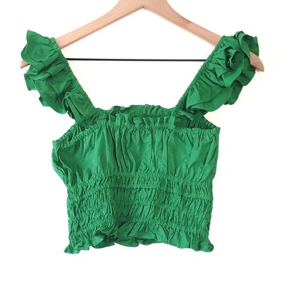 NEW Anthropologie Maeve Green Smocked Taffeta Tank - Size 4 - Picture 4 of 6